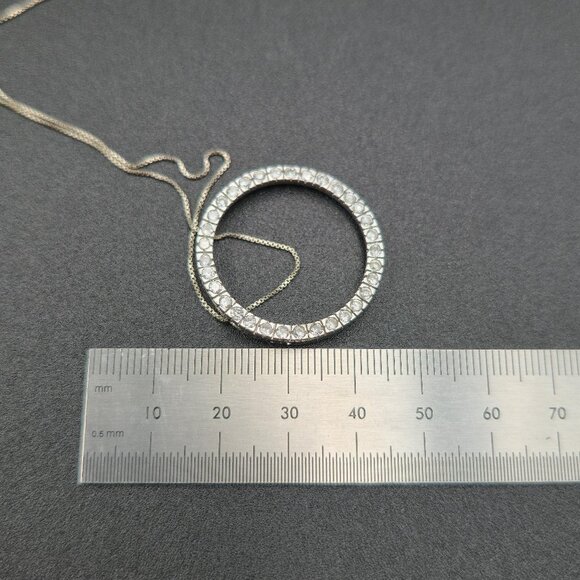 19.5 Inch Sterling Silver Large Circle Cubic Zirconia Pendant Necklace A6404 - Picture 7 of 8
